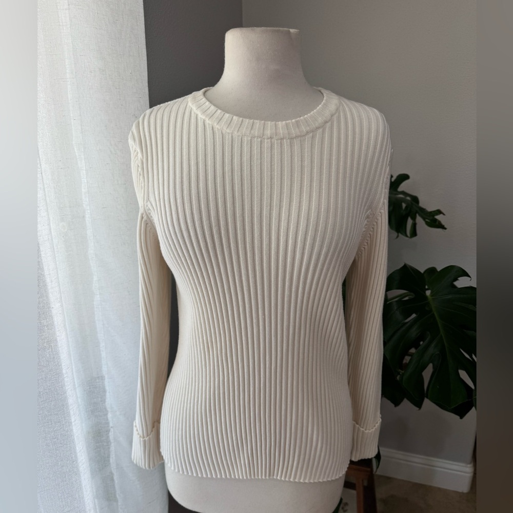 Shaver Lake 100% Cotton Elegant Cream Ribbed Sweater